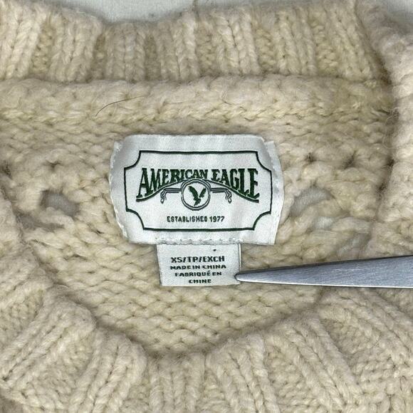 American Eagle Textured Loose Knit Pointelle Sweater Women's XS | Ivory Wool - Picture 5 of 10